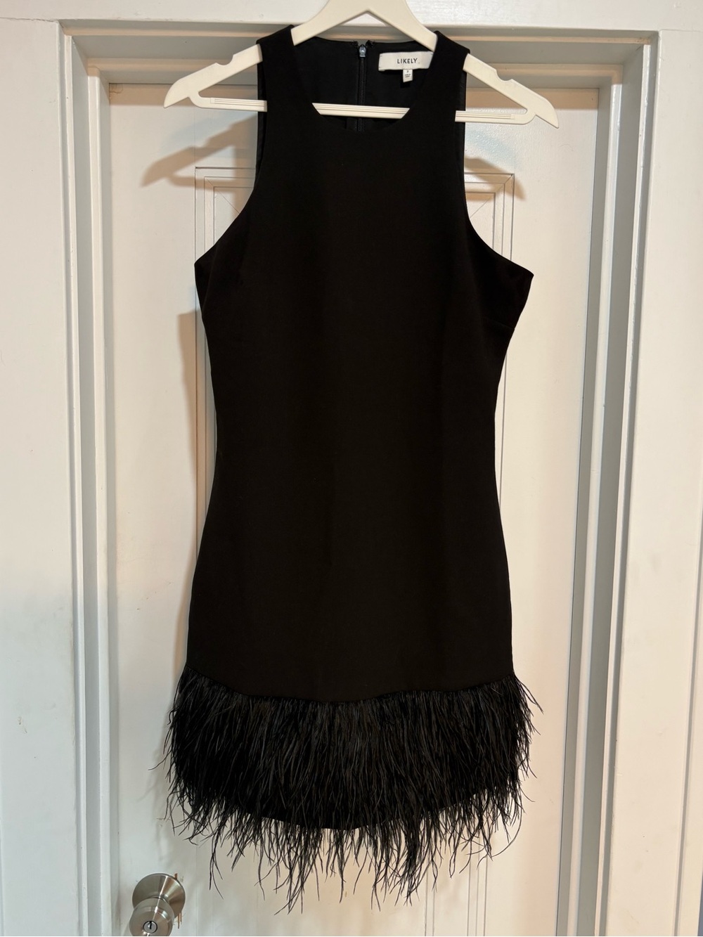 LIKELY Cami Dress Black Feather Hem Mini Cocktails Size 2 - Picture 4 of 9